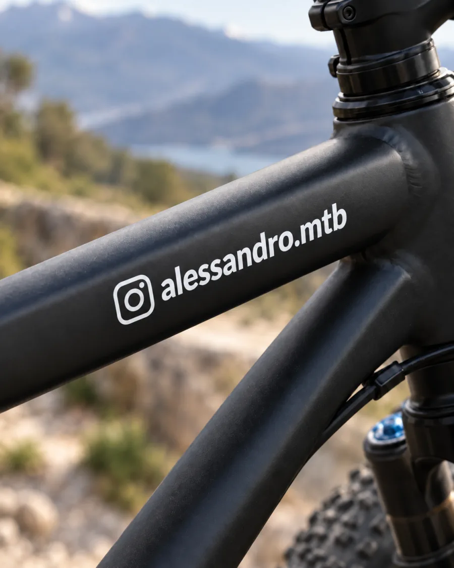 Adesivo con logo Instagram e nome utente su mountain bike